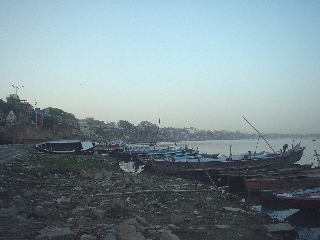 the ghats in Varanasi at sunset